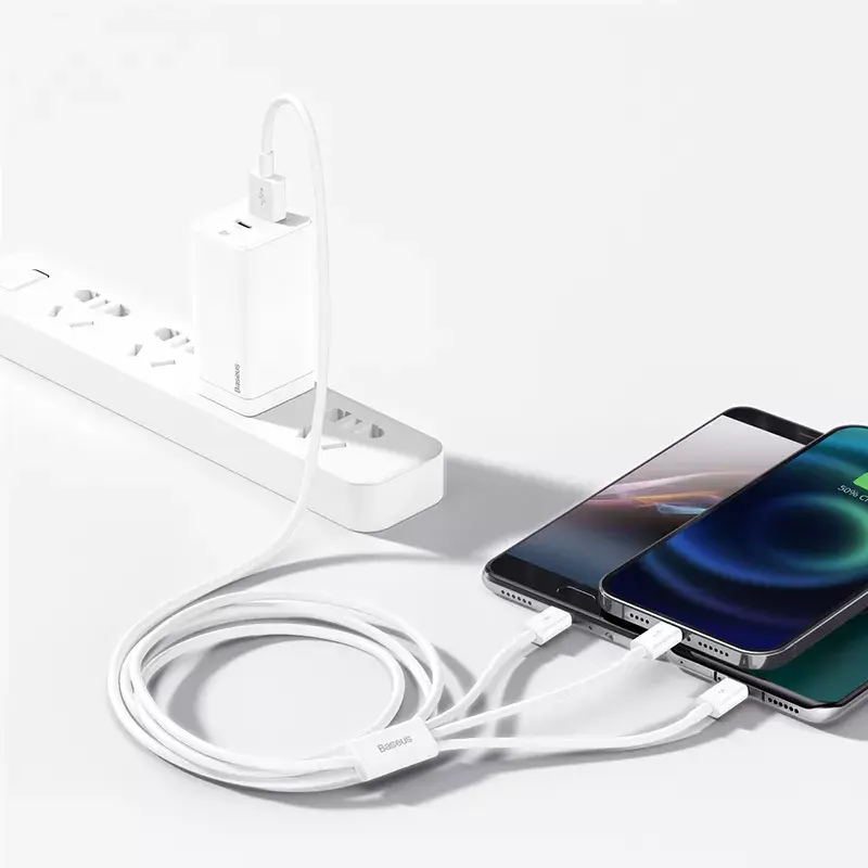 USB kabelis Baseus Superior USB 2.0 1.5m USB A USB C/Micro USB A/Lightning Balts