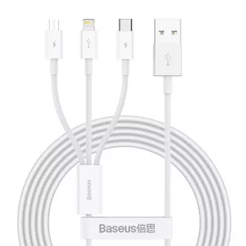 USB kabelis Baseus Superior USB 2.0 1.5m USB A USB C/Micro USB A/Lightning Balts