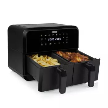 Karstā gaisa fritieris Princess 1.182068.01.001 ar dubulto grozu, 8 L, 2400 W, 220 °C, skārienjutīgs, LED (melns)