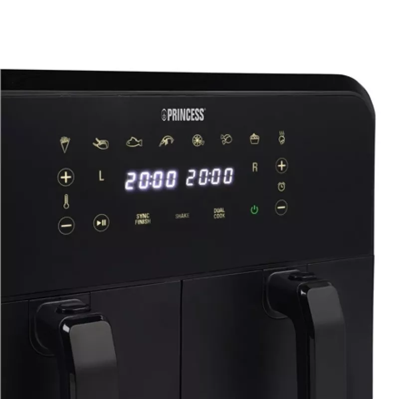 Karstā gaisa fritieris Princess 1.182068.01.001 ar dubulto grozu, 8 L, 2400 W, 220 °C, skārienjutīgs, LED (melns)