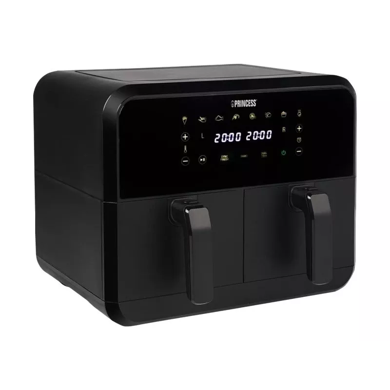 Karstā gaisa fritieris Princess 1.182068.01.001 ar dubulto grozu, 8 L, 2400 W, 220 °C, skārienjutīgs, LED (melns)