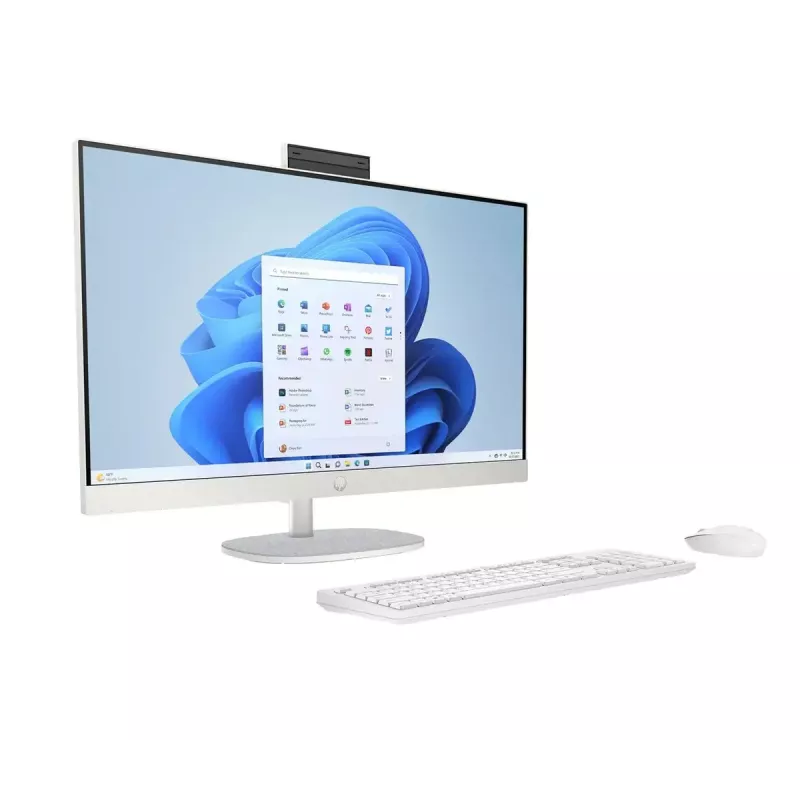 Viss vienā dators HP 27-cr0232nw — AMD Ryzen 5 7520U, 16 GB RAM, 512 GB SSD, 27 collu FHD, Windows 11 Home, Wi‑Fi 6 (balts)