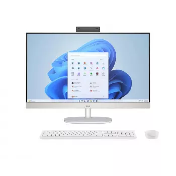 Viss vienā dators HP 27-cr0232nw — AMD Ryzen 5 7520U, 16 GB RAM, 512 GB SSD, 27 collu FHD, Windows 11 Home, Wi‑Fi 6 (balts)