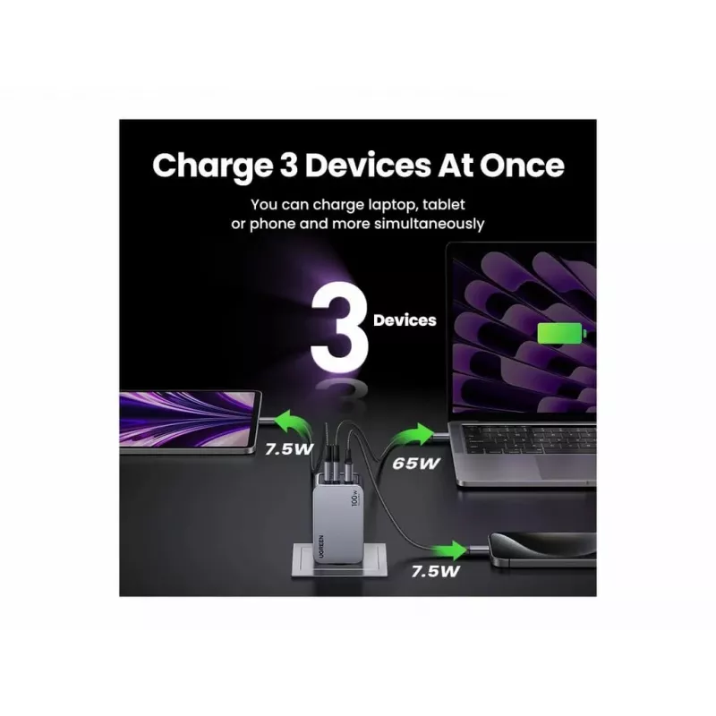 UGREEN iekštelpu lādētājs Nexode Pro 3 portu GaN PD ātrais lādētājs 2 USB Type-C