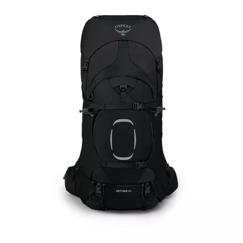 Mugursoma Osprey Aether 65 — 65 L, neilons, melna, 2,2 kg, 40 cm platums, vīriešu