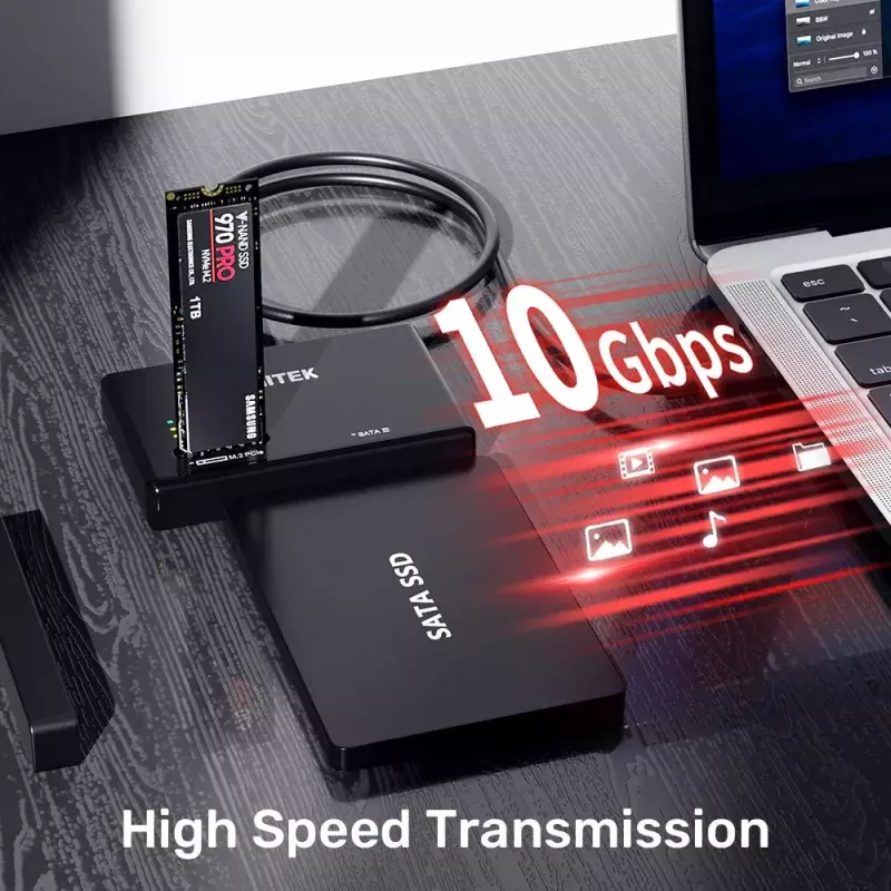 SSD korpuss UNITEK S1232A01-EU Melns M.2/2,5 collas/3,5 collas 10 Gbit/s