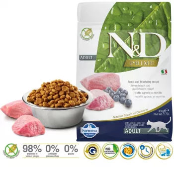 FARMINA N&D Prime Cat Lamb and Blueberry Adult - sausā kaķu barība - 300 g
