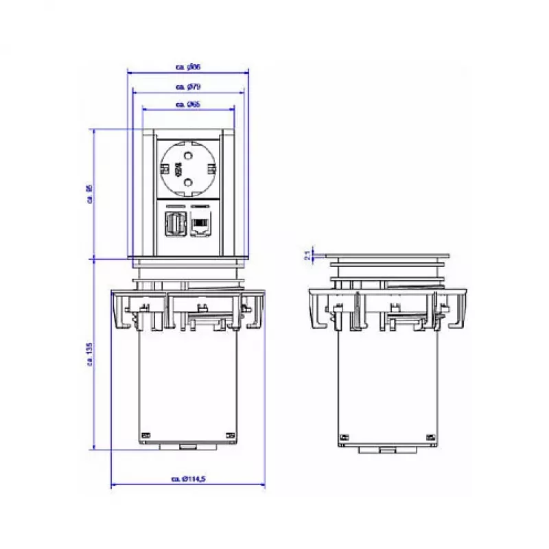 Elevator 1xaizsargkontakts 1xCAT6 1xUSB3.0 - Piederumi Barošanas bloks