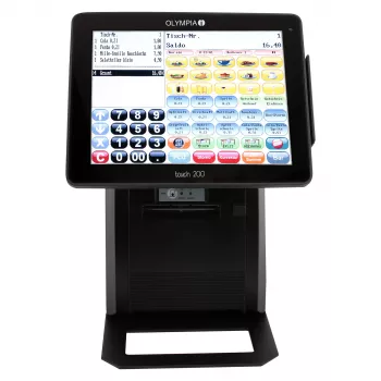 Viss vienā kases aparāts Olympia Touch 200 TSE — 9,7 collu TFT skārienekrāns, termopārneses printeris 170 mm/s, SD karte, melns
