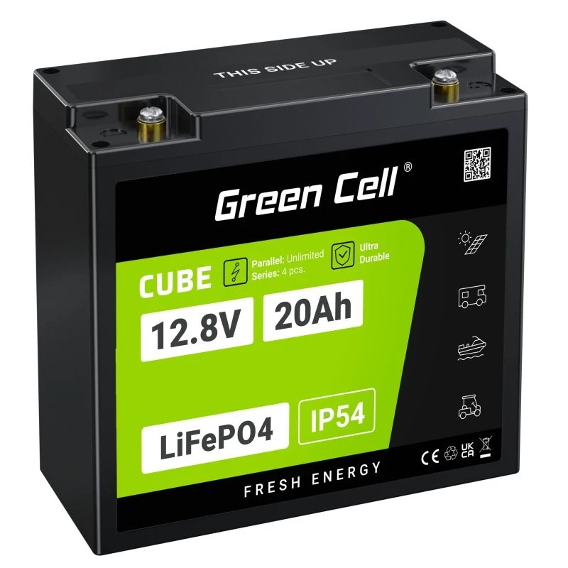 UPS baterija zaļa Cell GC-LFPGC12V20AH litija dzelzs fosfāts 12,8 V 20 Ah, 256 Wh, 185x80x170 mm, 3 kg