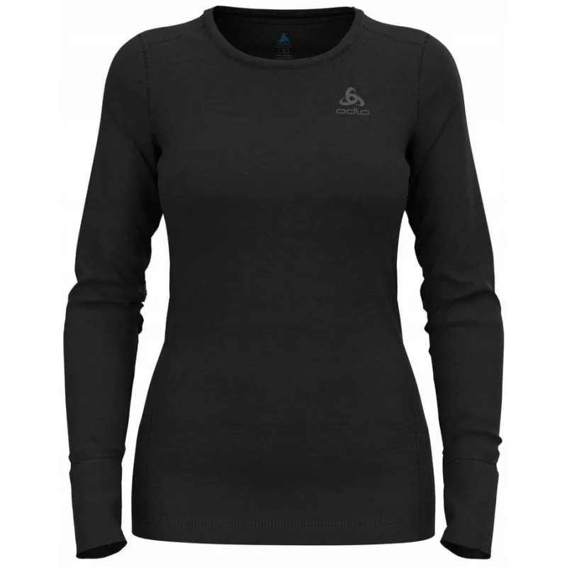 Odlo BL TOP apkalpes kakla garām piedurknēm MERINO 200 sieviešu krekls, S izmērs, melns