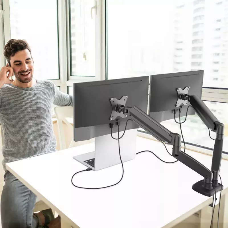 j5create JTSA102 Ergonomic Dual Monitor Mount Melns Clamp/Grommet 16 kg