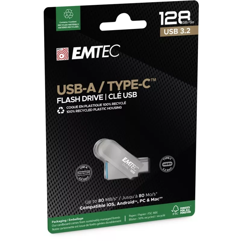 USB zibatmiņa Emtec 128GB USB Type-A USB Type-C D280