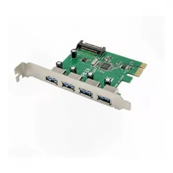 PCIe USB 3.0 karte Inateck KTU3FR-4P — 4 USB 3.0 pieslēgvietas, 15‑kontaktu SATA barošana