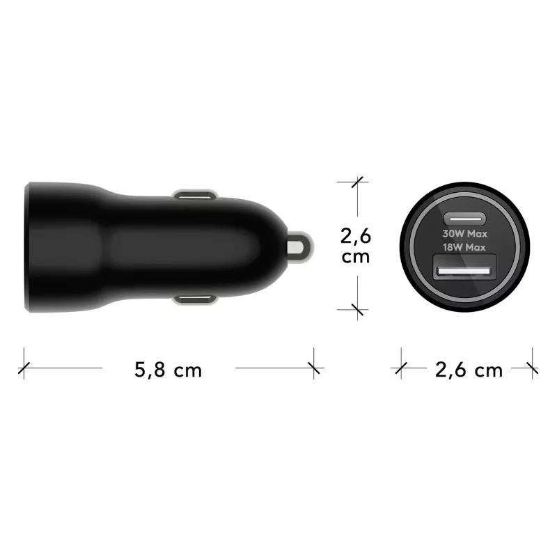 d bramante re-charge — USB-C 30W + USB-A 18W, 12–24V, melns