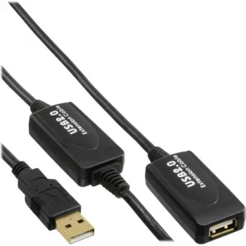 USB pagarinātāja kabelis InLine 5771000120 — 20 m, USB A vīriešu uz USB A sieviešu, melns