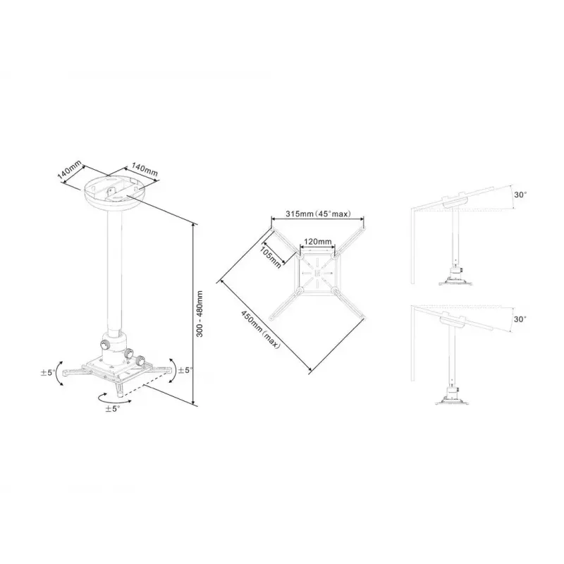 Griestu stiprinājums Multibrackets M Universal Projector 300-480 ar precīzo regulēšanu
