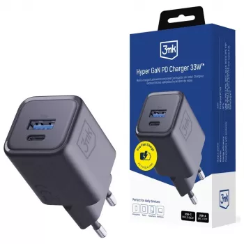 Lādētājs 3MK Hyper Charger PD 33W GaN QC4+ melns — 33 W PD ātrais lādētājs ar GaN tehnoloģiju