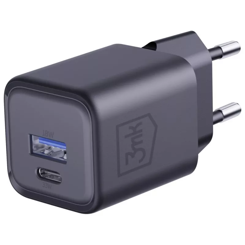 Lādētājs 3MK Hyper Charger PD 33W GaN QC4+ melns — 33 W PD ātrais lādētājs ar GaN tehnoloģiju