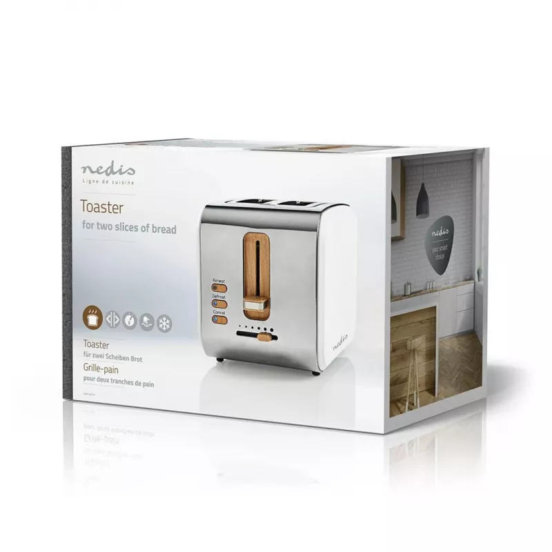 Tosteris Nedis KABT510EWT — 2 šķēlēm, nerūsējošā tērauda korpuss, 900 W, balts