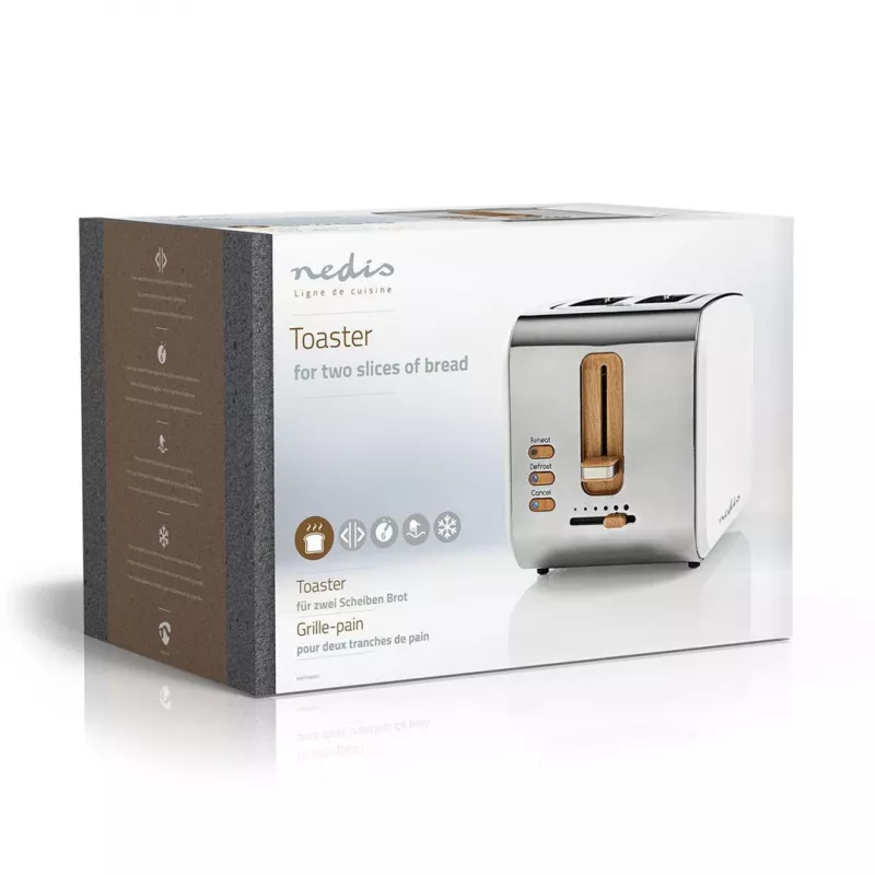 Tosteris Nedis KABT510EWT — 2 šķēlēm, nerūsējošā tērauda korpuss, 900 W, balts