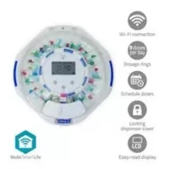 Tablešu dozators Nedis SmartLife ar 28 nodalījumiem, 9 atgādinājumi, balts