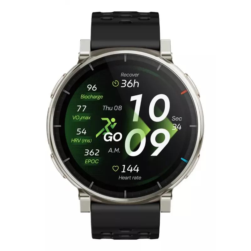 Viedpulkstenis Amazfit Active 3 — 1,32 collu (3,35 cm) AMOLED 466×466 pikseļi, GPS, 365 mAh, silikona siksniņa