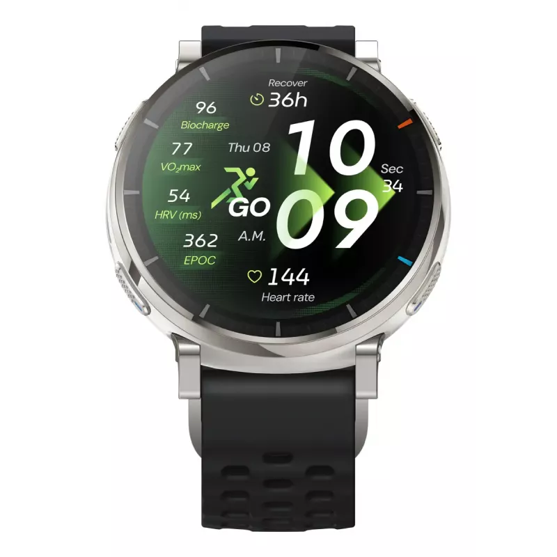 Viedpulkstenis Amazfit Active 3 — 1,32 collu (3,35 cm) AMOLED 466×466 pikseļi, GPS, 365 mAh, silikona siksniņa