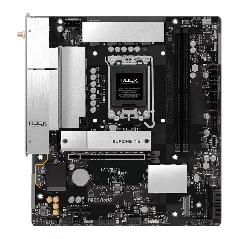 Mātesplate ASRock B860M Rock WiFi (mATX, Intel LGA 1851, DDR5, HDMI, DisplayPort)