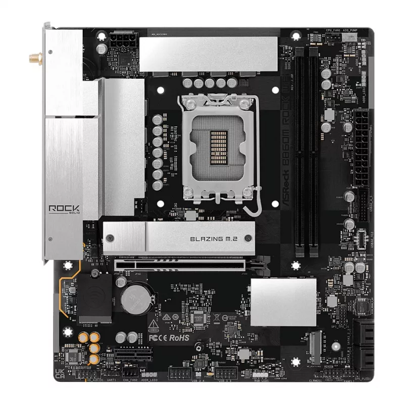 Mātesplate ASRock B860M Rock WiFi (mATX, Intel LGA 1851, DDR5, HDMI, DisplayPort)
