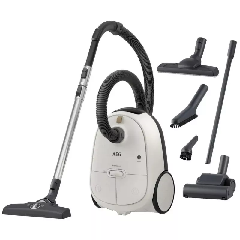 Cilindrisks putekļsūcējs AEG AB61H6SW — 850 W, sausā tīrīšana, 3,5 L putekļu maiss, Allergy Plus filtrs, balts