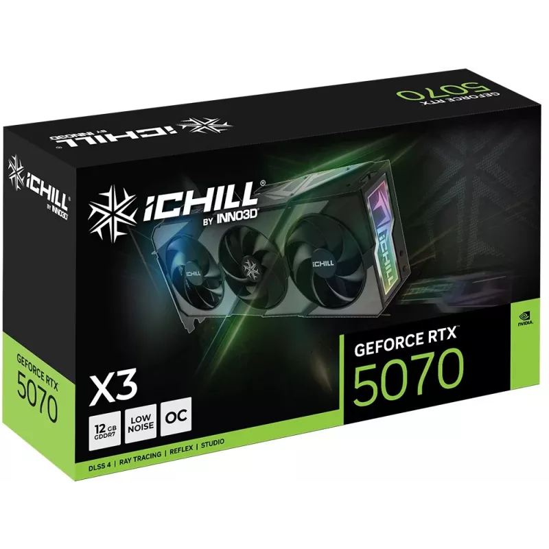 Grafikas karte Inno3D iChill GeForce RTX 5070 X3 — 12 GB GDDR7, 192 bitu, PCIe 5.0