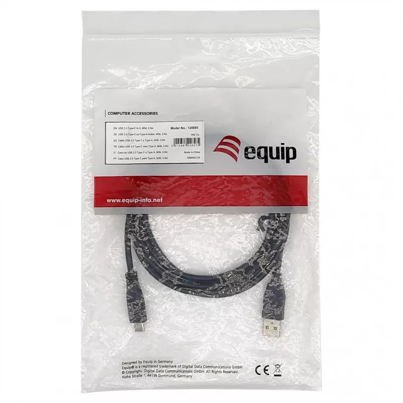 EQUIP USB 2.0 kabelis C uz A M/M, 0,3 m, USB 2.0 480 Mb/s, niķelēti kontakti, melns