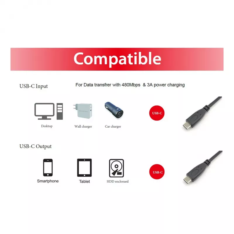 USB-C uz USB-C kabelis 2.0 EQUIP 128833, 0,5 m, PD 60W, 0,48 Gbit/s, niķelēti kontakti, melns