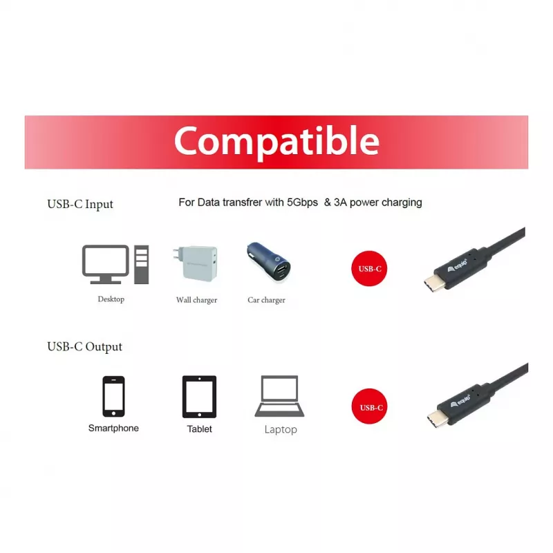 USB-C uz USB-C kabelis EQUIP 128348, USB 3.2 Gen 1 (5 Gbps), PD 60W, 0.5 m, melns