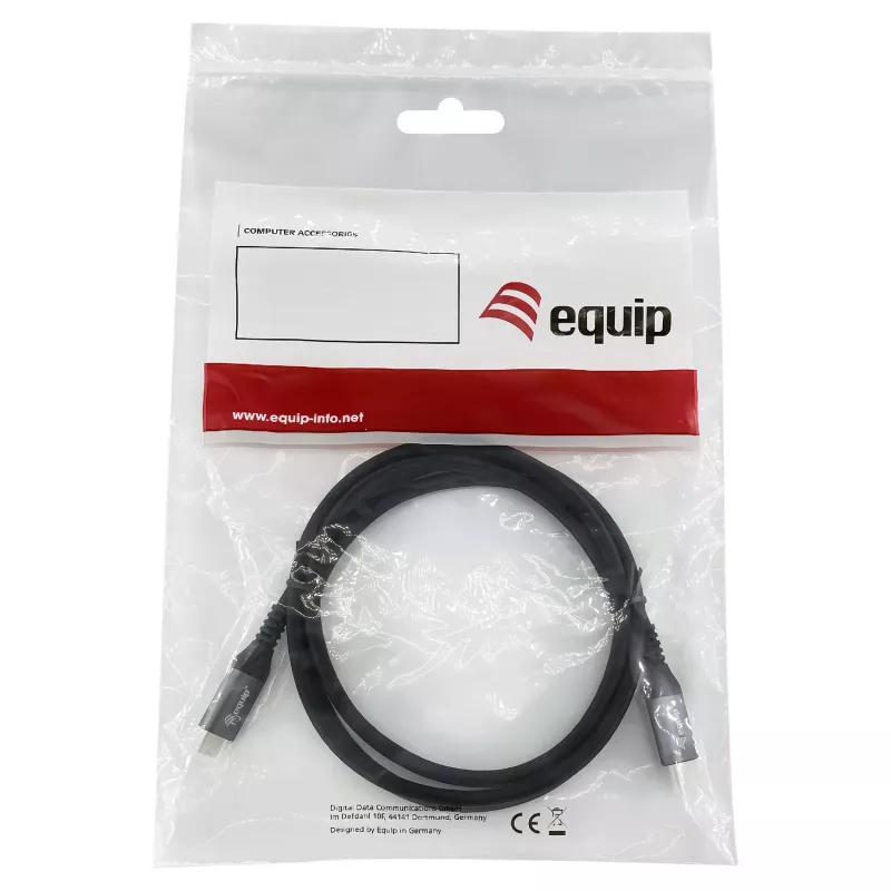 USB4 Gen3x2 C–C kabelis EQUIP 128380, 0,5 m, PD 3.1 240 W, 40 Gbps, 8K/60 Hz, melns