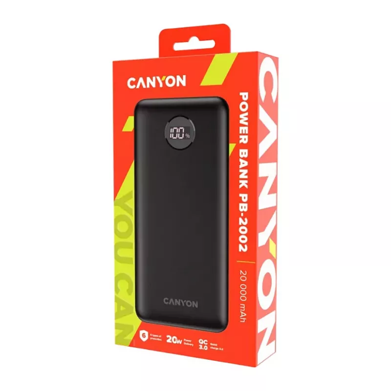 Canyon PB-2002 ārējais akumulators 20 000 mAh PD20W melns