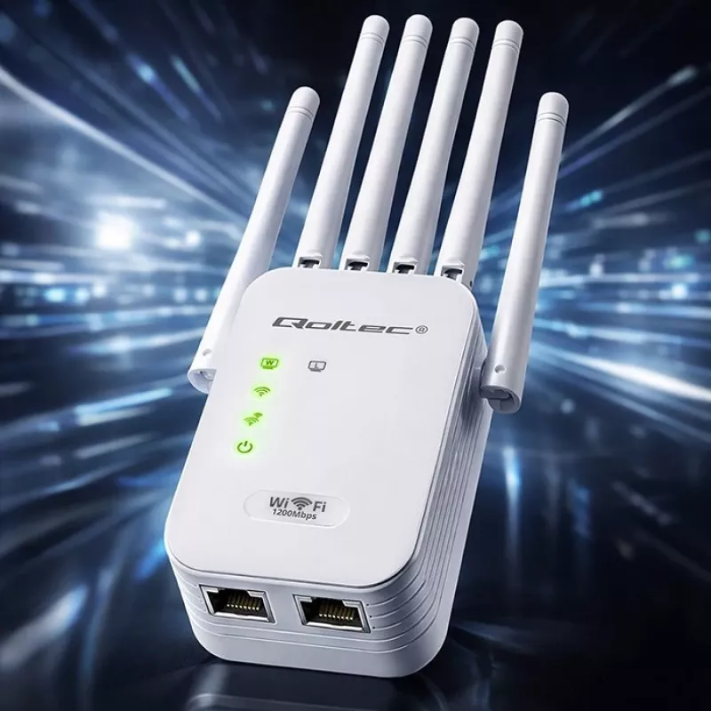 Wi‑Fi signāla pastiprinātājs QOLTEC AC1200 – QOLTEC AC1200 divjoslu…