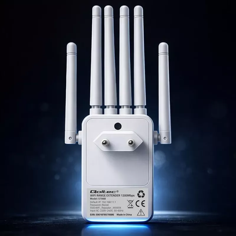Wi‑Fi signāla pastiprinātājs QOLTEC AC1200 – QOLTEC AC1200 divjoslu…
