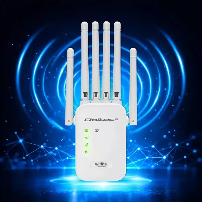 Wi‑Fi signāla pastiprinātājs QOLTEC AC1200 – QOLTEC AC1200 divjoslu…