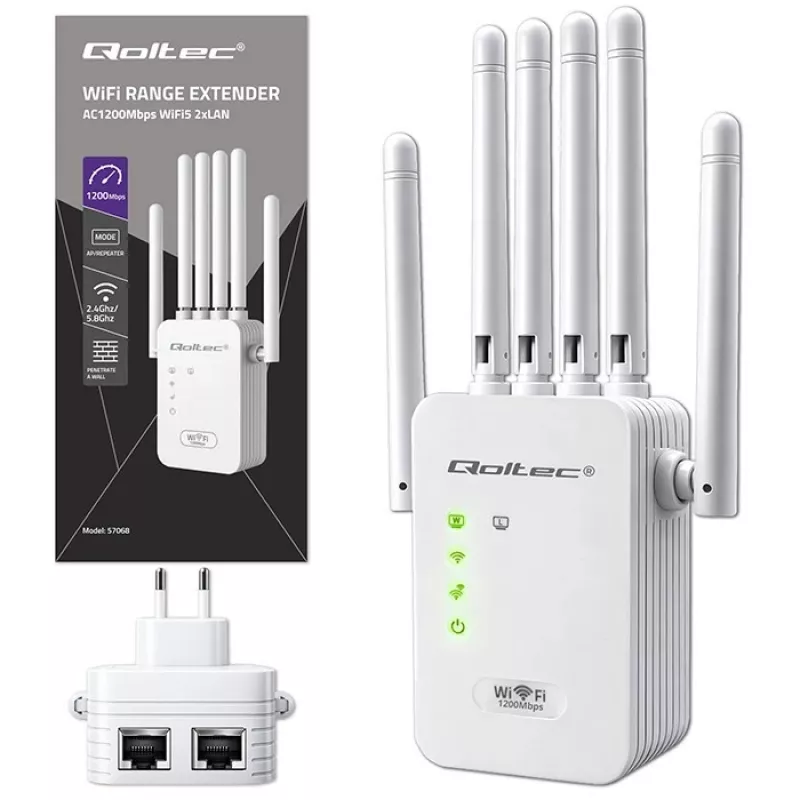 Wi‑Fi signāla pastiprinātājs QOLTEC AC1200 – QOLTEC AC1200 divjoslu…