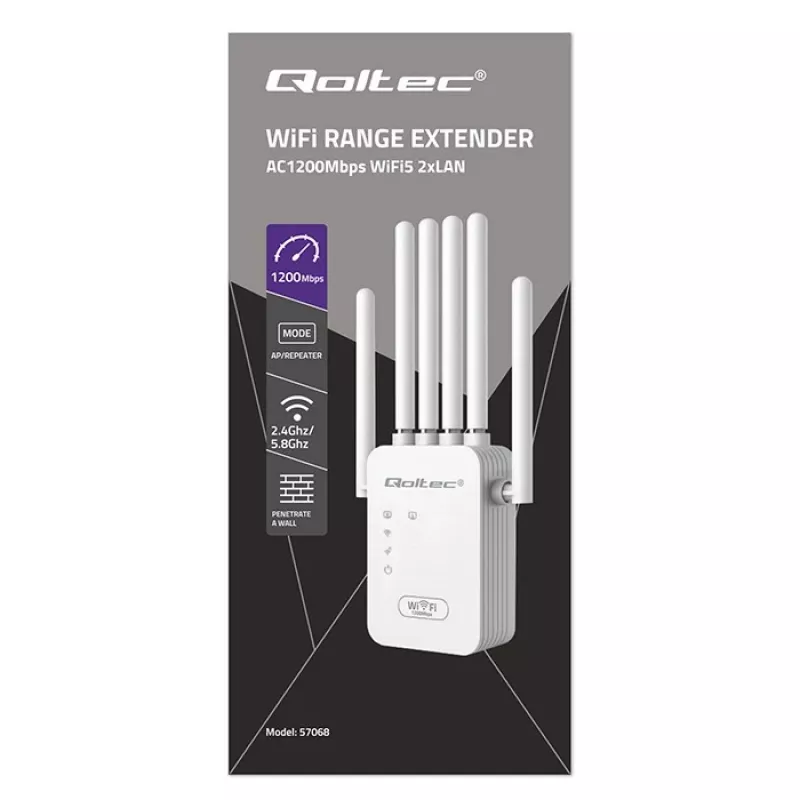 Wi‑Fi signāla pastiprinātājs QOLTEC AC1200 – QOLTEC AC1200 divjoslu…