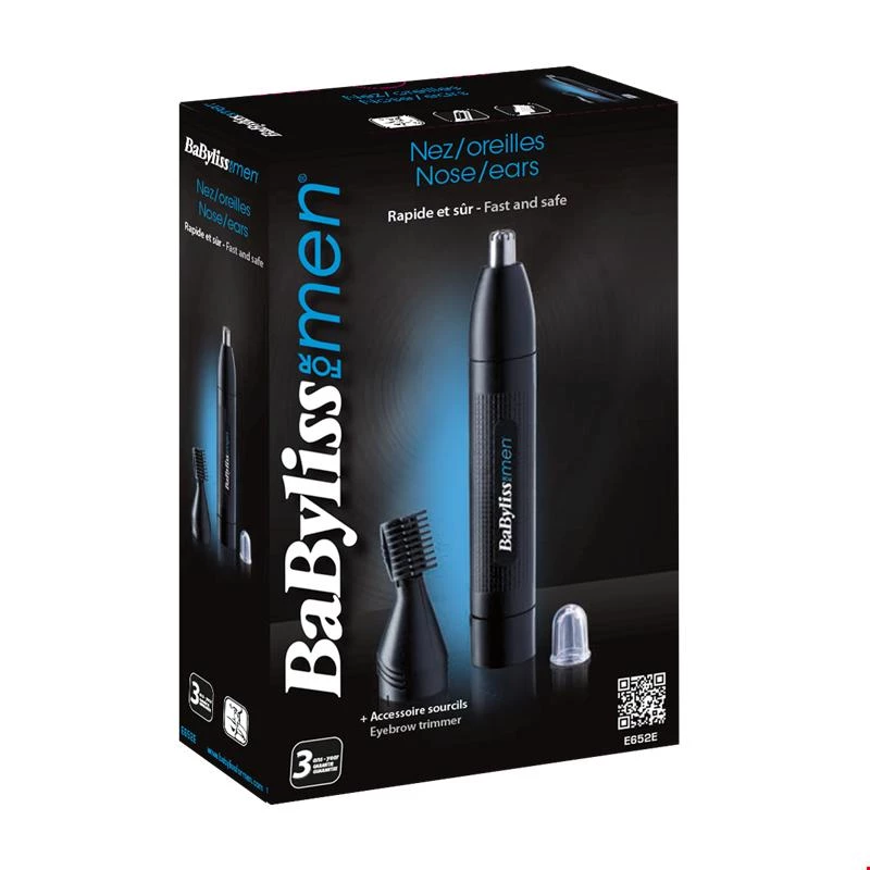 Precīzijas trimmeris BABYLISS E652E ausīm un degunam, melns, AA baterija