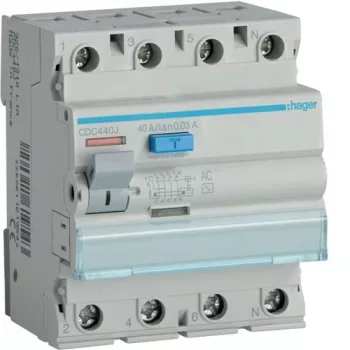 Noplūdes strāvas relejs Hager CD441J 30 mA 4×40 A AC