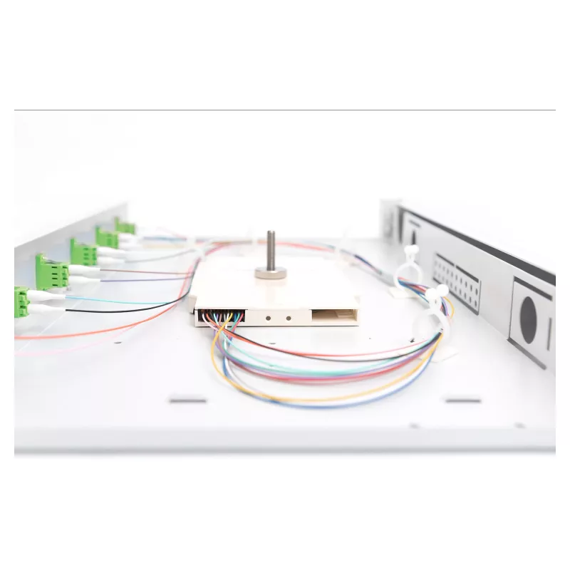 Optiskās šķiedras savienojumu kārba DIGITUS DN-96330/9APC 1U, aprīkota ar 6x LC-APC DX, OS2, polimērs/tērauds, gaiši pelēka