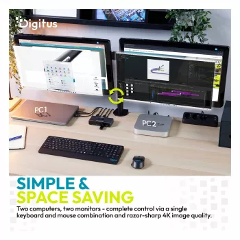 KVM slēdzis DIGITUS DS-12856 USB-C/USB-A 2 portu Dual HDMI 4K60Hz (USB 3.2 Gen 1)