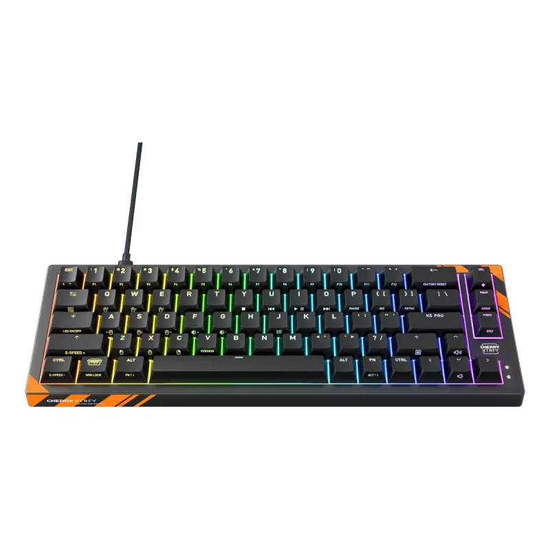 Mehāniskā spēļu klaviatūra Cherry K5 Pro TMR Compact — 65% QWERTY US, vadu USB, RGB, melna/oranža