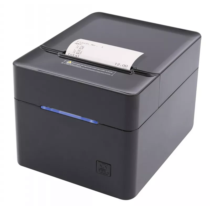 POS printeris Olympia 947990055 — Tiešā termiskā druka, 250 mm/s, ruļļa diametrs 80 mm, drukas platums 80 mm, USB Type-A, RS-232, vadu, melns