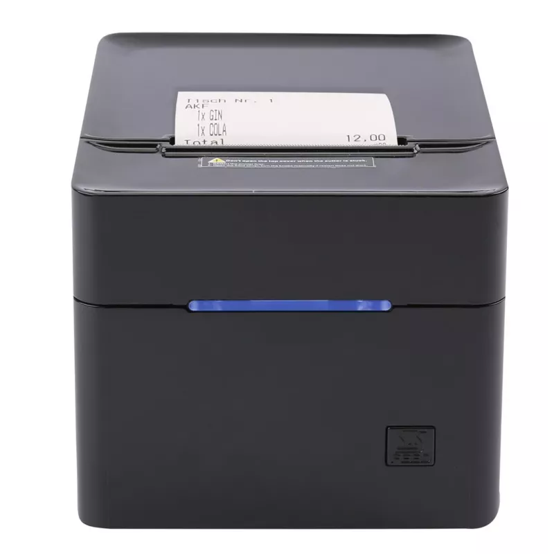 POS printeris Olympia 947990055 — Tiešā termiskā druka, 250 mm/s, ruļļa diametrs 80 mm, drukas platums 80 mm, USB Type-A, RS-232, vadu, melns
