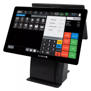 Viss vienā Olympia T215K 15 collu (38,1 cm) skārienekrāns, Android 11, tiešās termoprinteris (8 cm), melns
